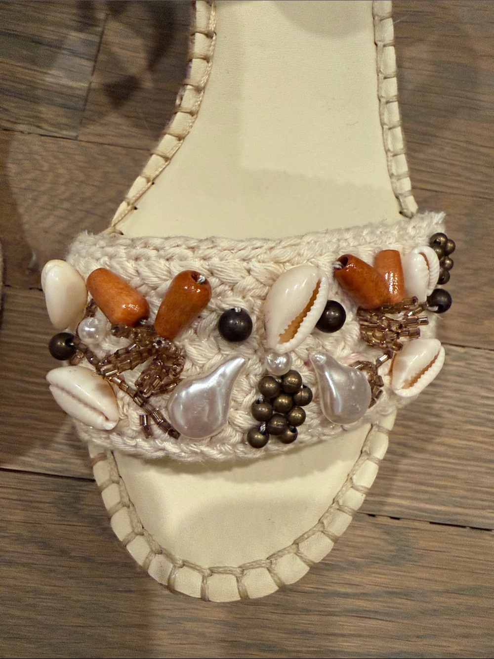 Franco Sarto Cream Beaded Espadrille Wedge Sandals - Picture 4 of 5